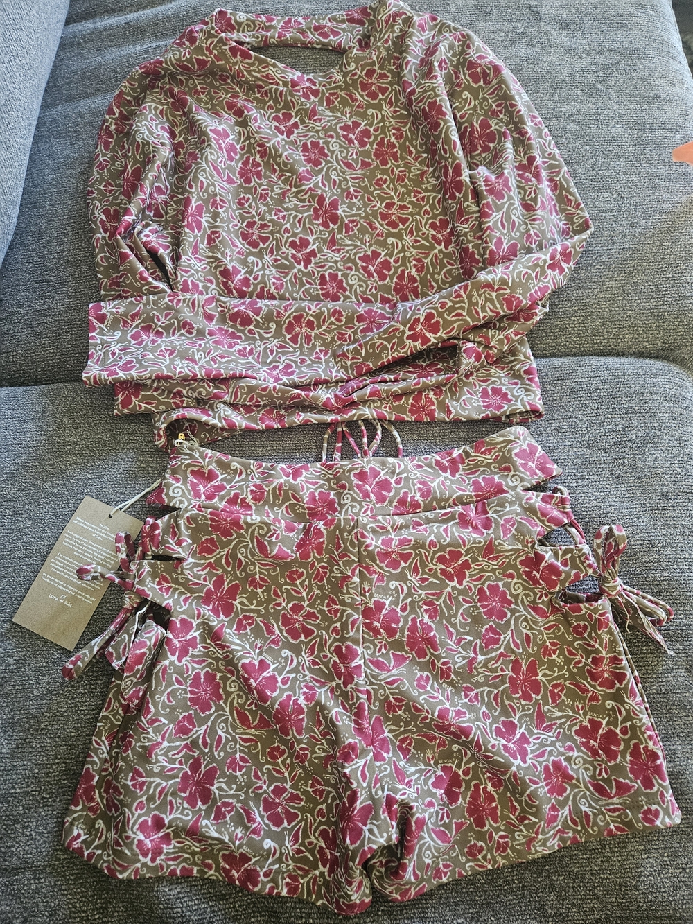 Benoa Swim Pink and Olive Floral Long-Sleeve Rash Guard & Shorts Set
